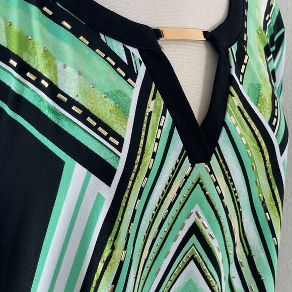 Jm Collection Womens Plus 3X Green Black Geometric Stretch Tunic Top 3/4 Sleeve - Picture 6 of 11